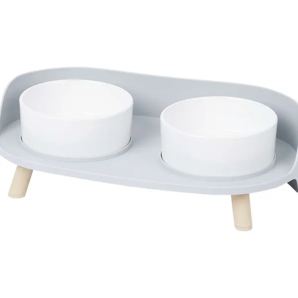 Merk Dubbele Voerbak Op Pootjes Blauw,Grijs Hot