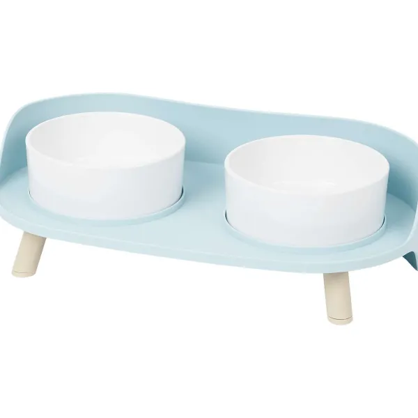 Merk Dubbele Voerbak Op Pootjes Blauw,Grijs Hot