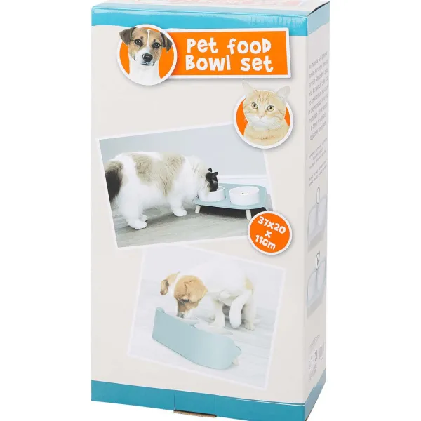 Merk Dubbele Voerbak Op Pootjes Blauw,Grijs Hot