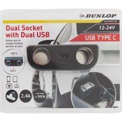Dunlop Dubbele Auto-Stekkerdoos Zwart Outlet