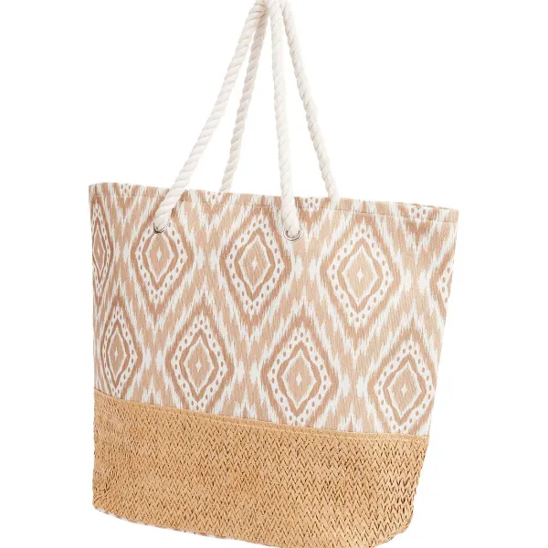 Spilbergen Gevlochten Strandtas Meerkleurig,Print,Zwart New