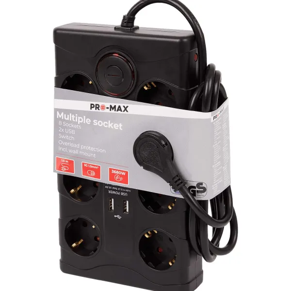 Pro-max Stekkerdoos Zwart New