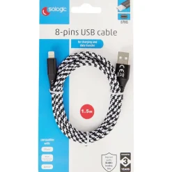 Sologic Laad- En Datakabel 8-Pins Grijs,Wit,Zwart